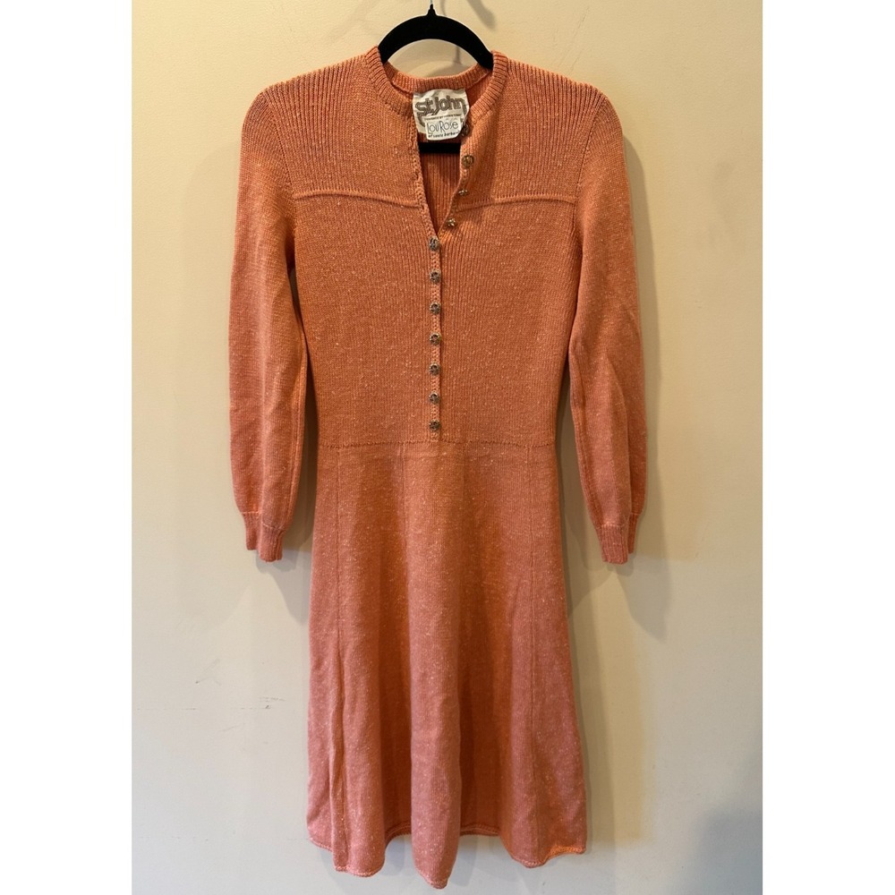 Vintage St. John by Marie Gray Lou Rose of SB Coral Sweater Dress‎ Sz 6 Buttons